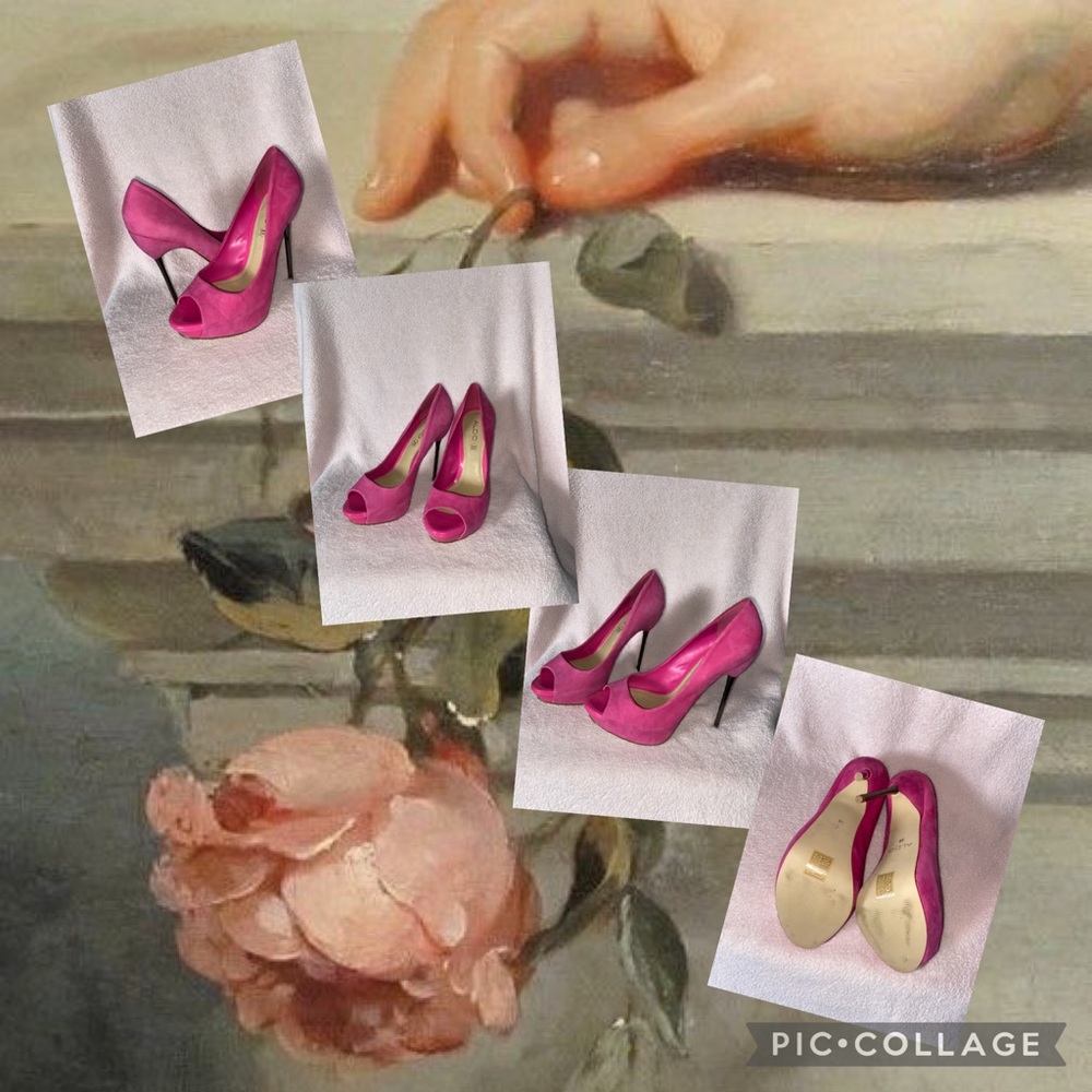 Aldo pink velvet open toe heels